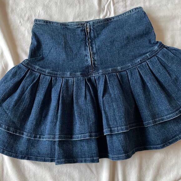 Denim Jean Mini Flared Pleated Skirt - Picture 6 of 10
